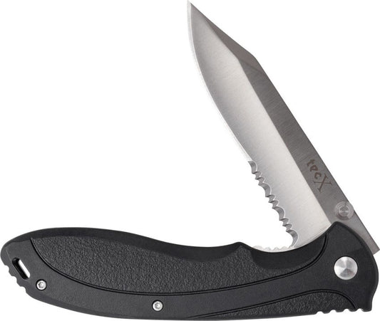 TecX Linerlock Partially Serrated Black