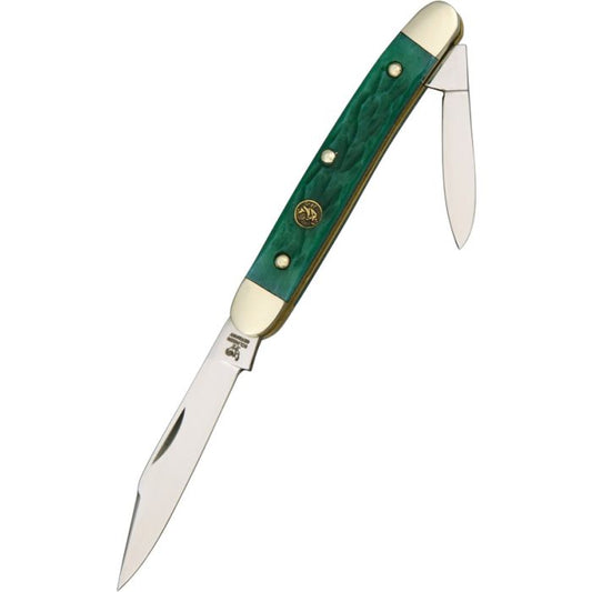 Hen & Rooster Pen Knife Green Pick Bone